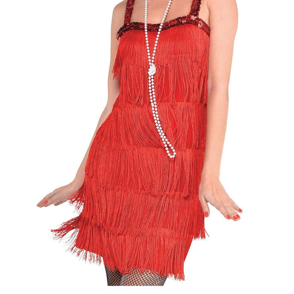 Red Fringe Flapper Dress and Accessories